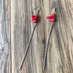 Red Coral Dangly Earrings. Never been worn.